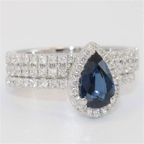 Blue Sapphire Ring Diamond Engagement Ring Teardrop Ring Diamond