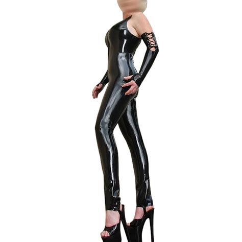 Fashion Women Latex Catsuit Fetish Black Sexy Zentai Costume With Front