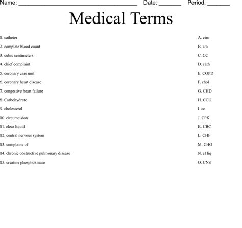 Medical Terms Worksheet Wordmint