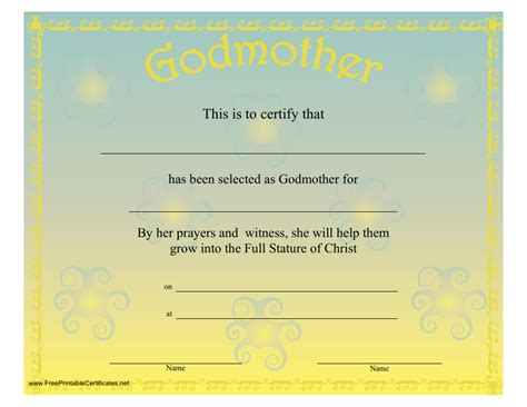 Printable Godmother Certificate Template Free Printable Templates