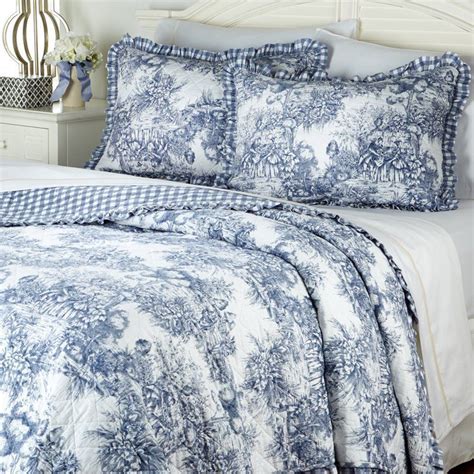 French Toile 100 Cotton 3 Piece Quilt Set Blue King New Country Bedroom Blue Country Bedroom