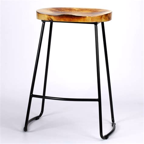 Industrial Tractor Style Wooden Seat Metal Bar Stool Furniture La
