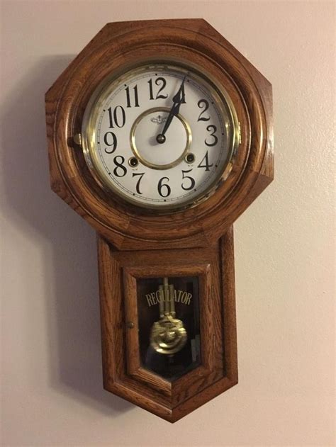 D And A Oak Regulator Chiming Wall Key Wind Clock With Pendulum And Key