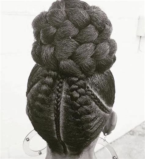 Black braided bun updo hairstyle. Braids, French braids, cornrows, bun, braid bun ...