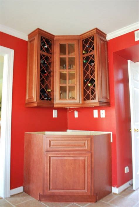 See lower price in cart. Gorgeous Wood Corner Wine Cabinets with Diagonal Lattice Wine Rack also Raised Panel Wood ...