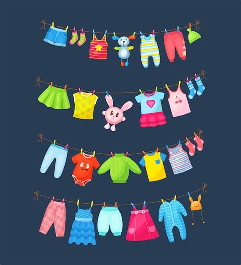 Premium Vector Baby Clothes Hanging On Clothesline Drying Children