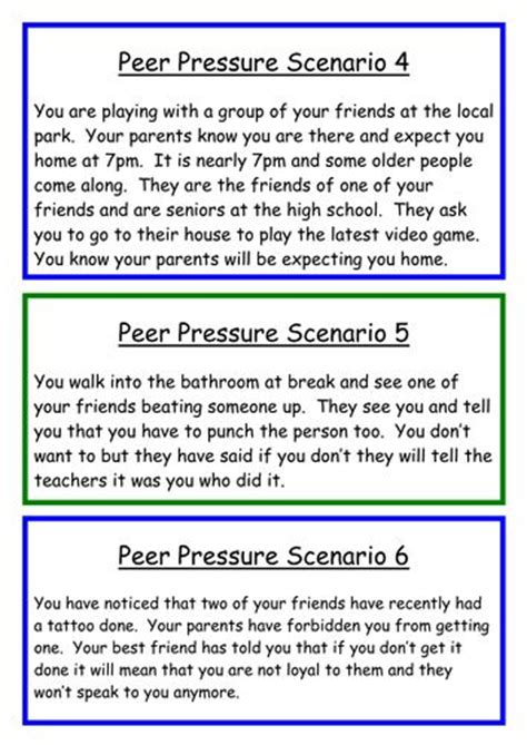 Peer Pressure Scenario Cards Peer Pressure Peer Pressure Activities