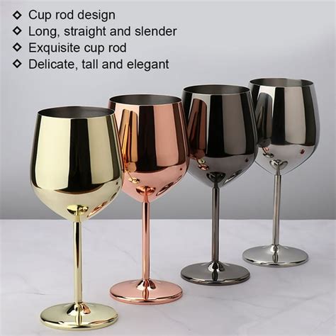 Booyoo Stainless Steel Wine Glass 500ml Single Layer Unbreakable Stemmed Cocktail Goblet Golden