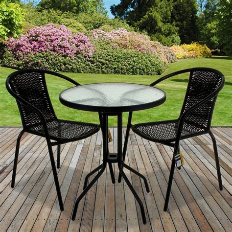 Bright lighting can lend a cheerful air. Black Wicker Bistro Sets Table Chair Patio Garden Outdoor ...