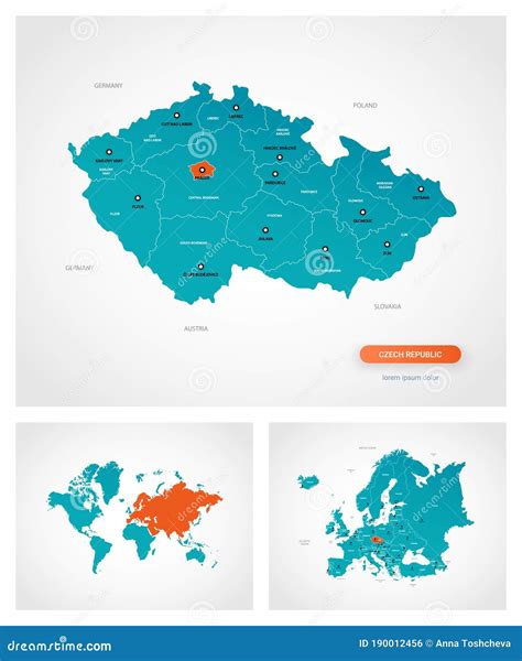 Plantilla Editable Del Mapa De La República Checa Ilustración del Vector Ilustración de