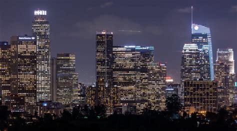 Hd Downtown Los Angeles Skyline At Night Close Emeric
