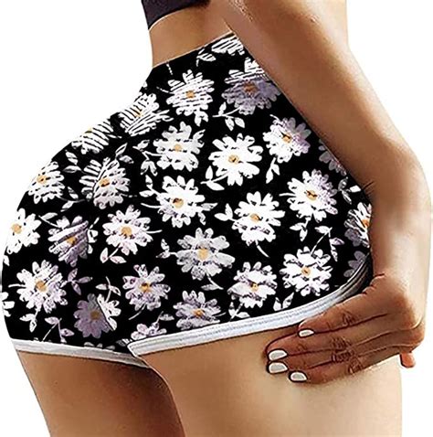Luckme Sexy Booty Shorts Women High Waisted Floral Sport Shorts Scrunch Ruched Yoga Shorts Butt