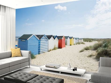 Brightly Coloured Beach Huts Wall Mural Room Setting Beach Hut Wall