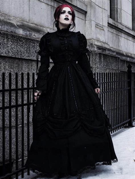 Black High Collar Classic Gothic Victorian Dress Uk