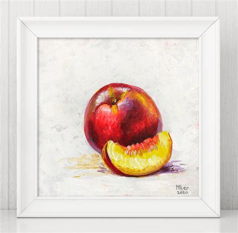 Peach Still Life Original Acrylic Painting On Canvas Etsy Painting