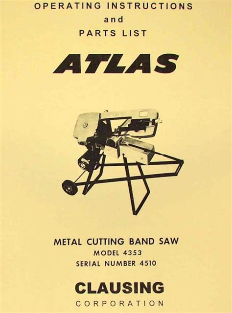 Atlas Craftsman Metal Band Saw Instructions Part Manual