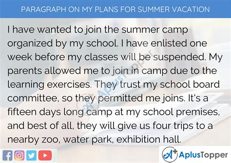 Paragraph On My Plans For Summer Vacation 100 150 200 250 To 300