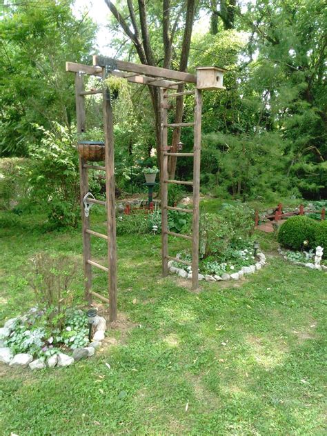 Old Ladder Trellis Ladders In The Garden Backyard Vegetable Gardens