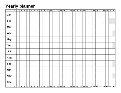 Yearly Planner Template Big Table Download Printable Pdf Templateroller