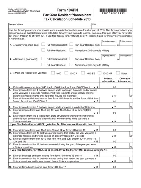 Printable Colorado Income Tax Form 104 Fill And Sign