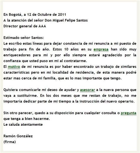 Modelo Carta De Renuncia En Colombia