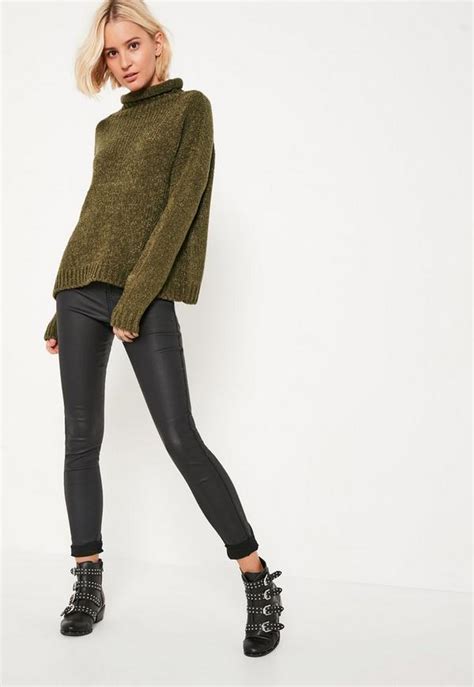 Khaki Cozy Funnel Neck Boucle Sweater Missguided