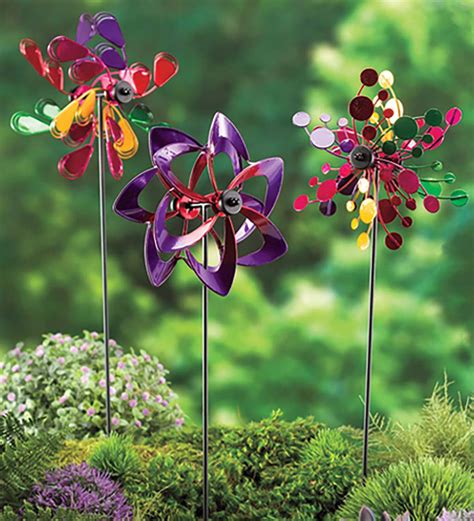 Pinwheel Mini Wind Spinners With Garden Stake Set Of 3 Copper