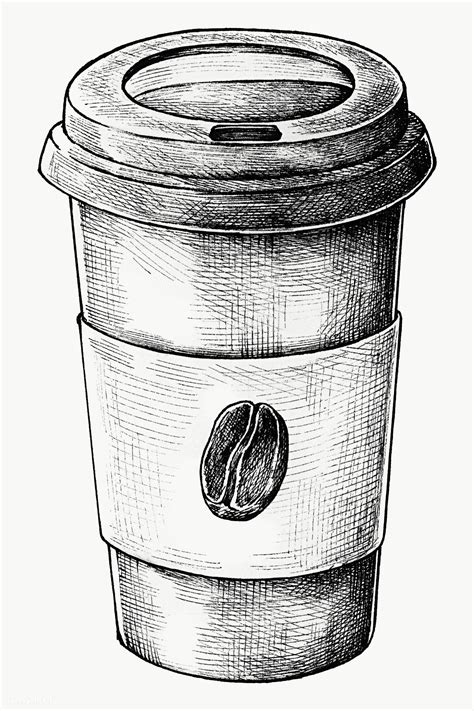 A Drawing Of A Coffee Cup With The Lid Down And A Cappuccino On Top