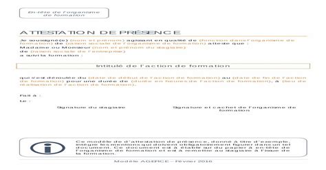 Attestation De PrÉsence Pdf Document