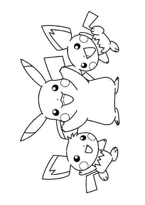 Coloriage du pokemon le plus célèbre le petit et mignon pikachu le compagnon de sasha, coloriez pikachu avec du jaune pour le rendre heureux :d. Coloriage Pokémon Pikachu et des Pichus