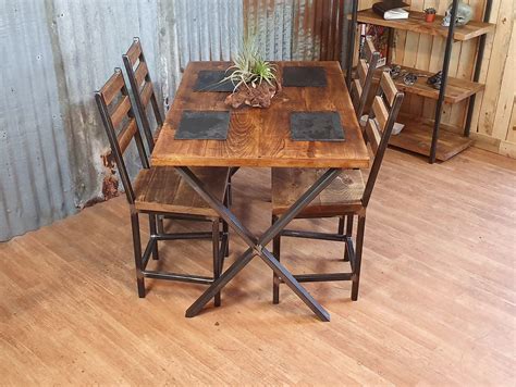 Industrial Dining Table With X Style Legs Reclaimed Wood Table Table