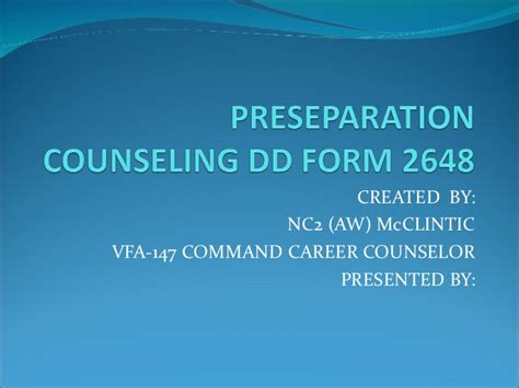 Preseparation Counseling Dd Form 2648
