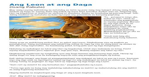 Ang Leon At Ang Daga Isang Pabula Pdf Document