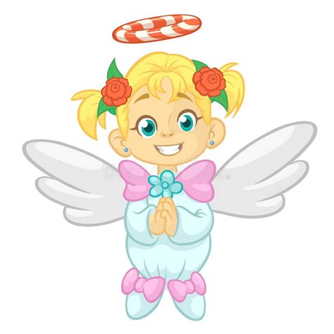 Cute Happy Christmas Angel Character Pray Vector Illustration Isolated