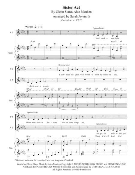 Visit us on the web Sister Act, From Sister Act: The Musical (SSAA With Piano) Arranged By Sarah Jaysmith By ...