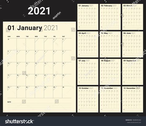 Year 2021 Desk Calendar Vector Illustration Stock Vector Royalty Free
