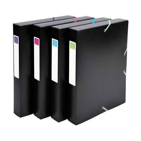 Exacompta Black Elasticated A4 Box File 40mm Pack of 8 Assorted