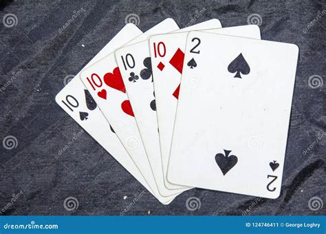 Five Playing Cards Four Of A Kind Tens And A Two Stock Image Image