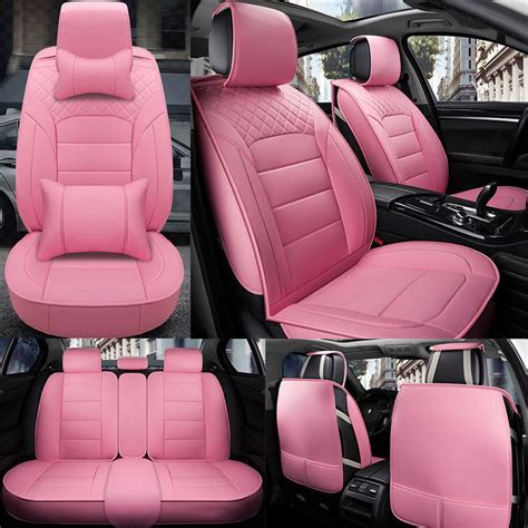 Product title fh group car seat covers flat cloth for sedan, suv, van, full set w/ steering cover & belt pads, pink black average rating: Deluxe PU Leather Car Seat Covers Front Rear Seat Cushion ...