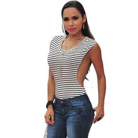 Ichoix 2019 New Summer Cotton Striped Tops Sexy Womens Hollow Out T Shirts Tops Female Casual