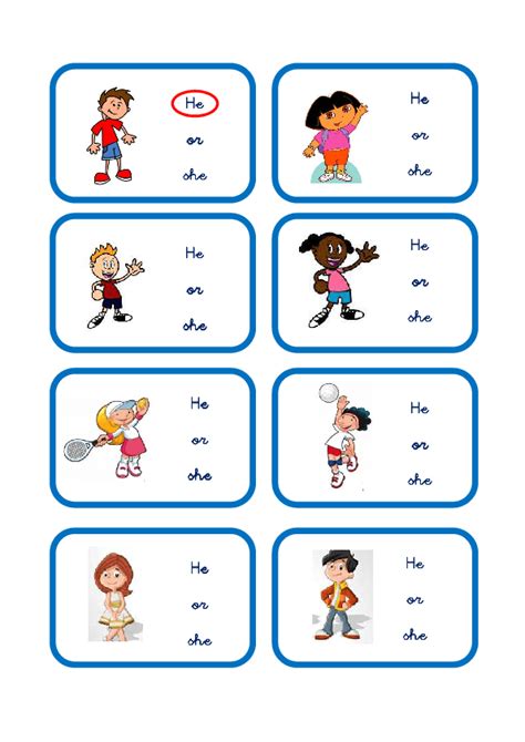 Check out our free collection of printable worksheets to teach pronouns for the kids of kindergarten.here some incomplete sentences are given and kids are asked to complete. For Very Young Learners: He or She