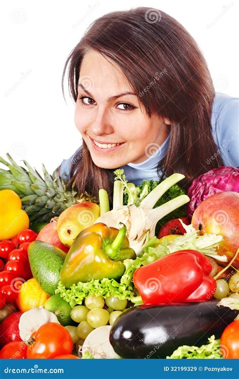 Vrouw Met Groep Fruit En Groenten Stock Afbeelding Image Of Kiwi