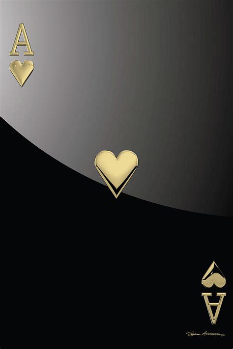 Ace Of Hearts In Gold On Black Digital Art By Serge Averbukh Pixels
