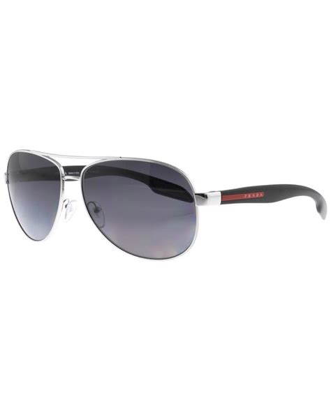 Prada Rubber Linea Rossa Aviator Sunglasses In Silver Metallic For Men Lyst