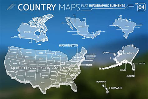 Vector Maps Of Usa Alaska Hawaii Mexico Canada And Brazil Vector Grid