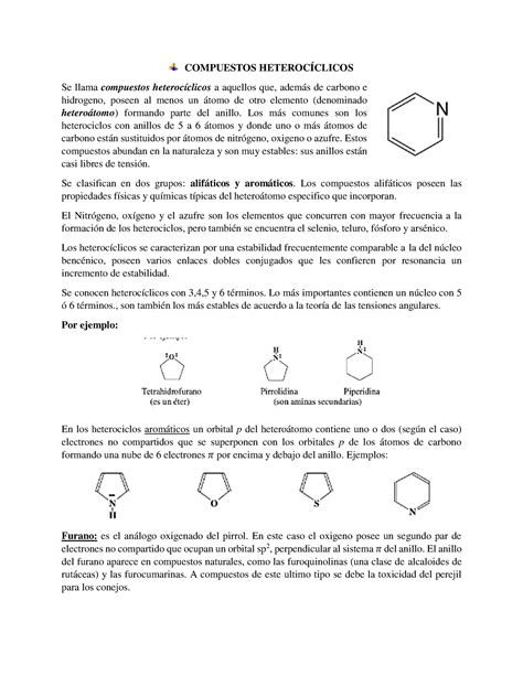 Compuestos Heterocíclicos 3er Parcial Quimica Organica Ii