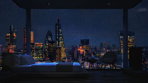 London City Rain Sounds Luxury Apartment Window View At Night Youtube