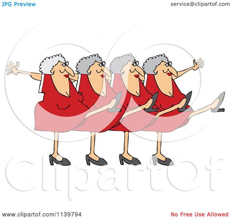 Cartoon Of A Chorus Line Of Old Ladies Dancing The Can Can