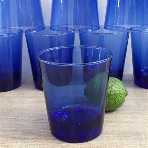 Vintage Cobalt Blue Glassware Cocktail Drinking Glasses Set Of Eight 8