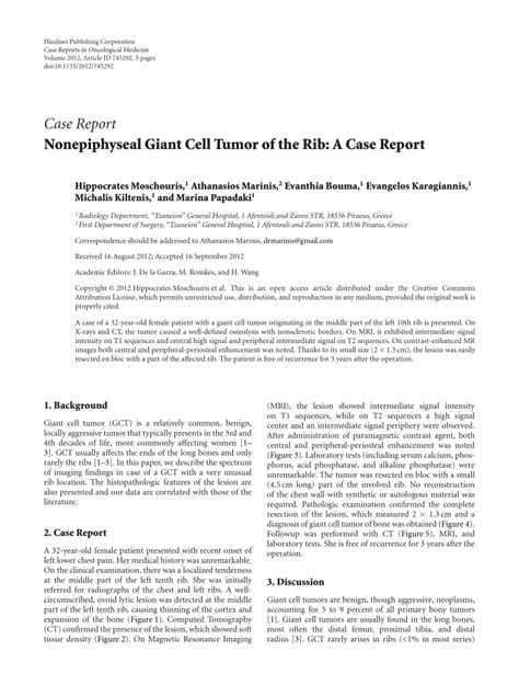 Pdf Nonepiphyseal Giant Cell Tumor Of The Rib A Case Report